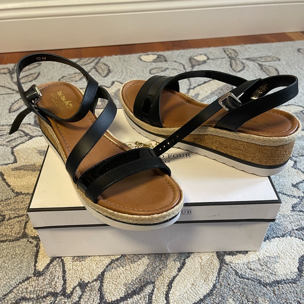 Coach and Four Black Wedge Sandals